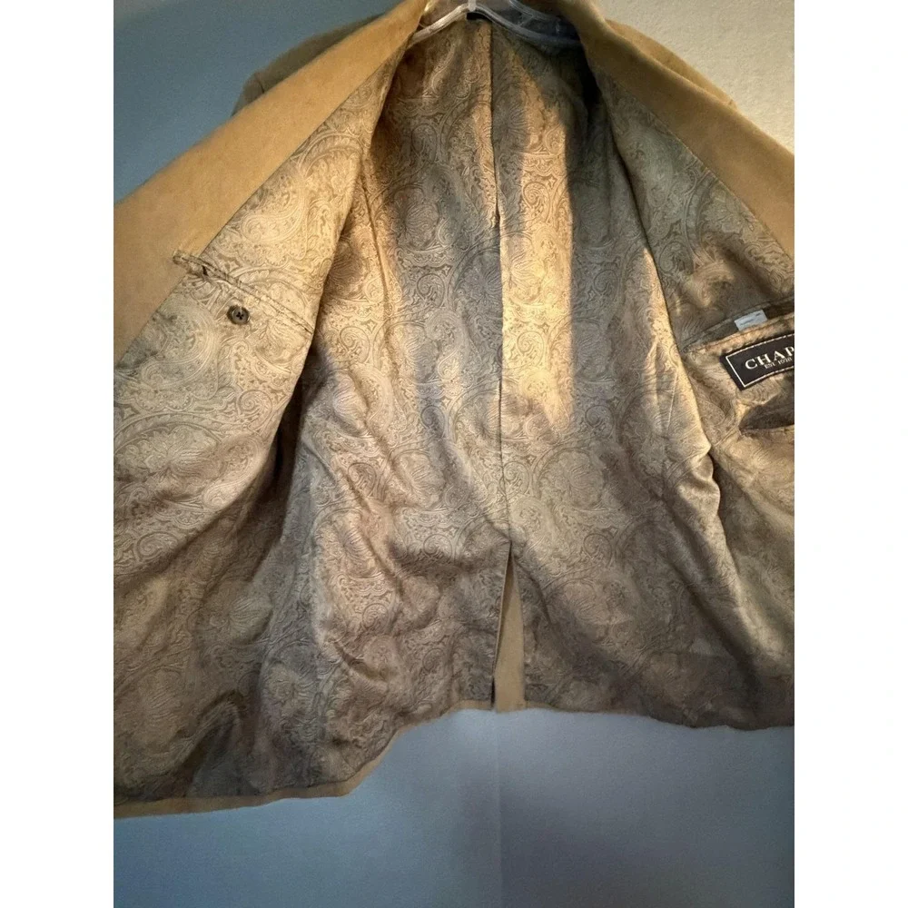 Chaps Blazer Sport Coat Mens 44R Brown Suede Look Polyester Classic Jacket